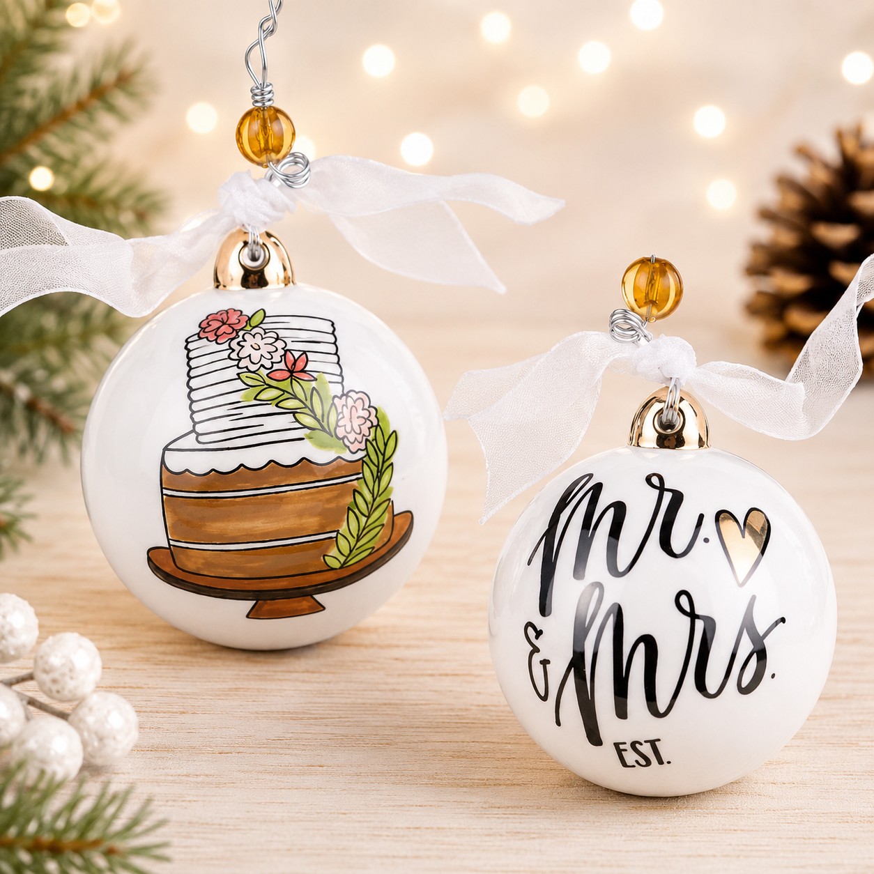 Mr. & Mrs. Wedding Cake Ornament